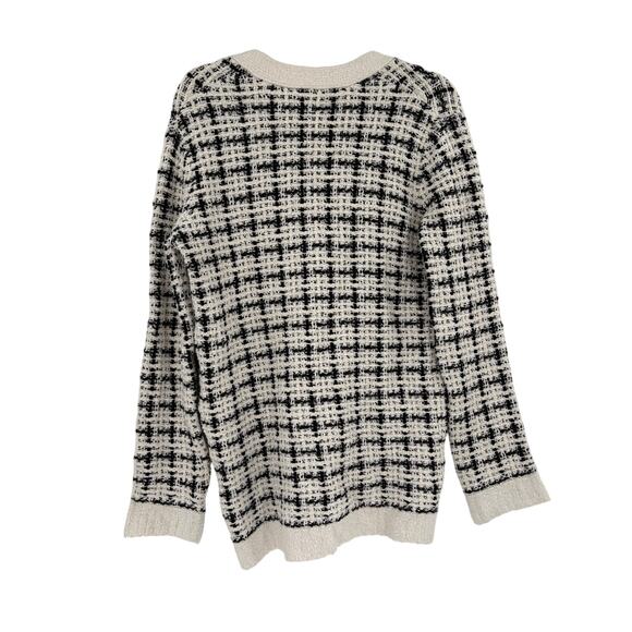 2/$30 THEORY Black White Cardigan Sweater Size L Plaid Soft Thick Buttons - Picture 5 of 5